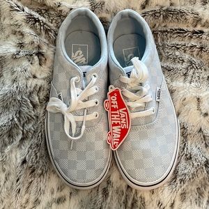 Checkered Vans - powder blue and white